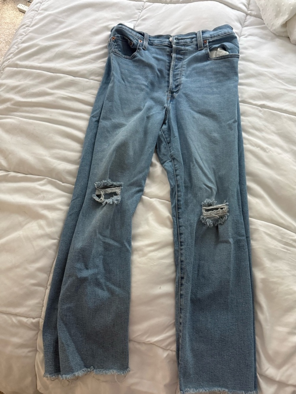 Rib cage straight ankle Light Blue Distressed Women's Levi Jeans